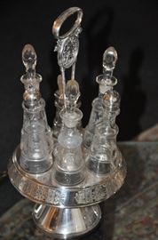 Antique Roger Smith etched silver plate 6 piece condiment carousel. Rare!!