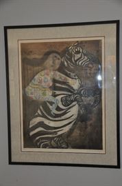 Boulanger serigraph framed, matted, signed and numbered "Le Zebra" 26w x 32h
