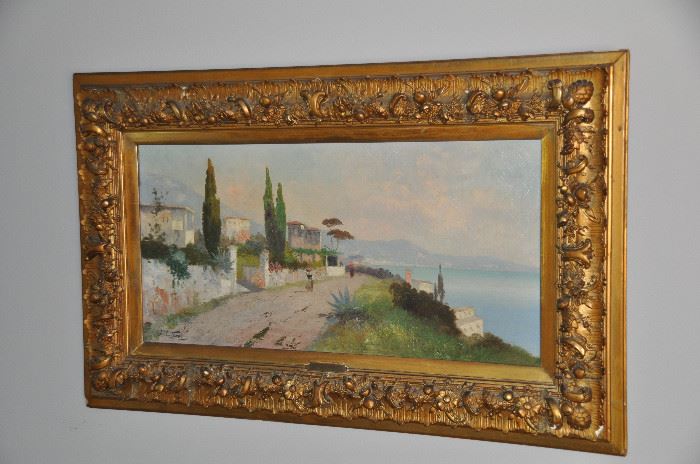 Heavy gold gilded framed oil on board painting signed by A. l. Terni 