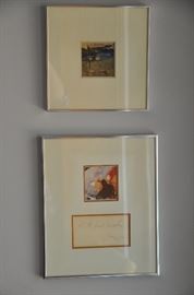 Small framed abstract art and a note from artist Biro 