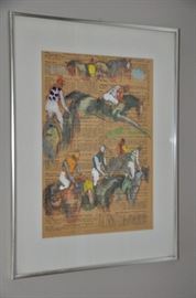 Daily Racing Form c. 1970 with haste and jockey charcoal drawings 