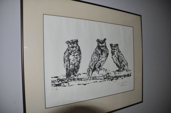 Large mid  century black etching by Sophie Fordon. 