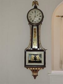 Period Large Banjo Clock with Ship Tablet - in the manner of Willard (family)