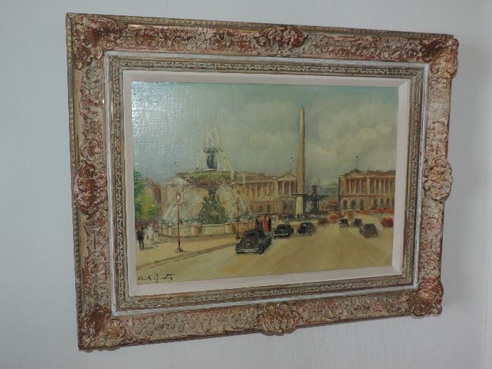 Original oil by Charles Blondin  - Paris Street Scene 