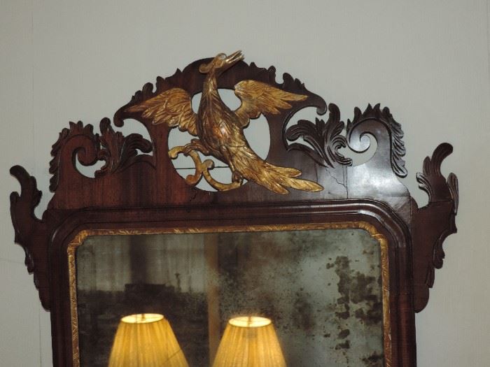 Detail of top of Chippendale Mirror 