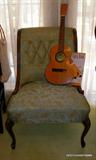 Beautiful pastel green silk covered victorian chair,Uke