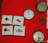 Topaz gold ring, Amethyst and gold, 2 Garnets, one with diamonds, three pocket watches