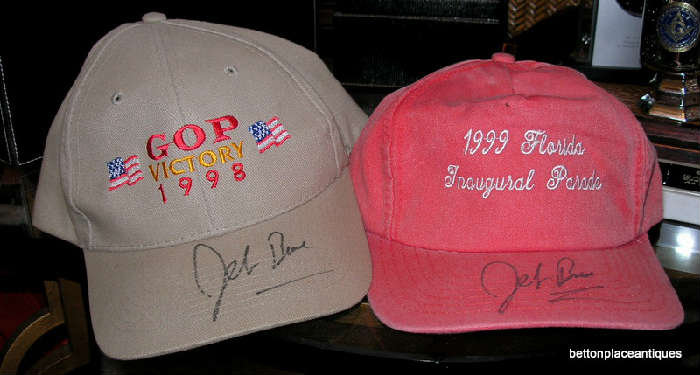 Two Jeb Bush Signed Caps