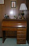 Oak Roll Top Desk, excellent condition, key is hooked under the lid on right when I took photo, but this sits perfectly when shut.....and it DOES have Keys.....