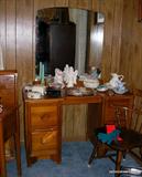 Mid Century Maple Dresser with Mirror, Chest of Drawers, Night stand and Fill size Bed with rails.
