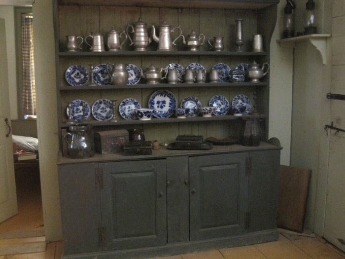 pewter cupboard & flow blue 