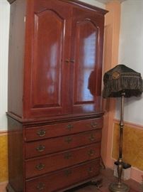 cherry chest with secretary top & floor lamp