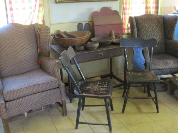 wing back chairs & plank chairs, 