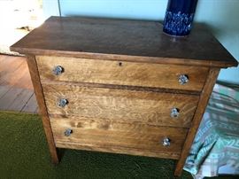 Antique Three Drawer Oak Chest