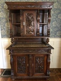 Antique Ornate Hand Carved Victorian Sideboard with Marble Insert  