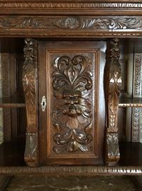 Antique Ornate Hand Carved Victorian Sideboard with Marble Insert  