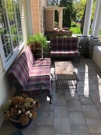 1920s Cast Iron Sofa, Loveseat, and End Table. (Refinished and Reupholstered) 