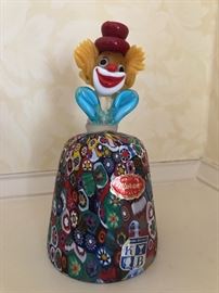 Italian Millefiori Clown Bell Vintage Murano Art Glass - Original Tags