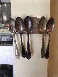 Antique spoons & rack.