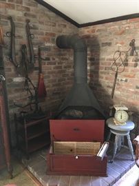 Mid century free standing gas fireplace.