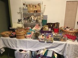 Yarn, embroidery floss, silk sewing ribbon & craft supplies of all types.