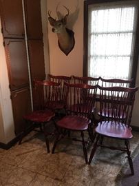 Set of 6 Nichols & Stone Windsor chairs and Deer mount.