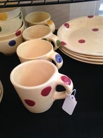 Polka dot bowls, cups, and dessert plates