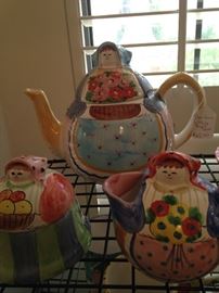 Horchow Pottery - teapot, creamer, and sugar