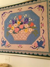 Framed hand-hooked rug
