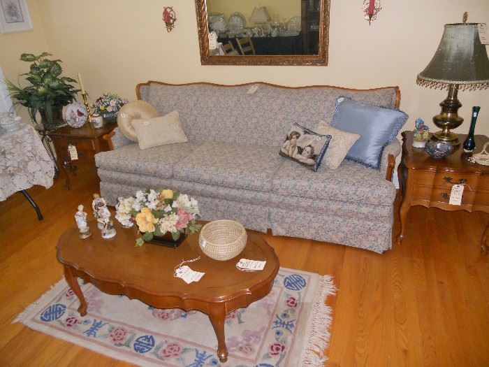 French Provincial sofa, end tables and coffee table