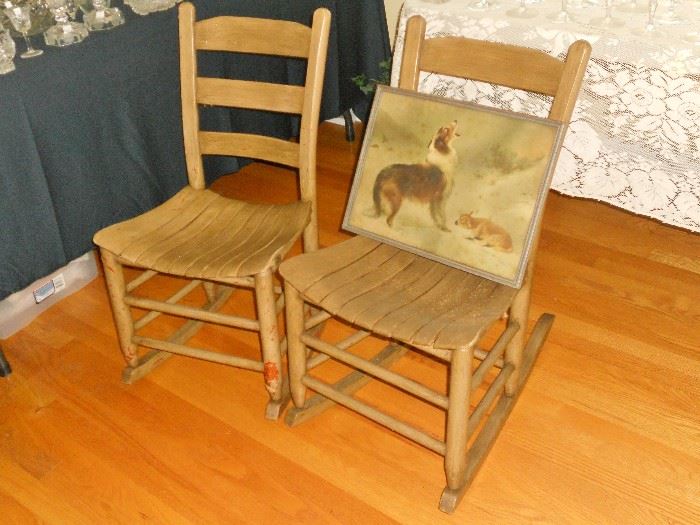 Two armless rocking chairs