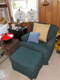 Upholstered arm chair and matching ottoman