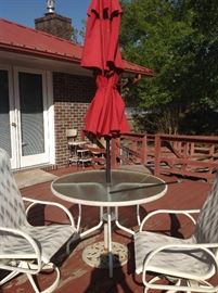 Glass Table $ 50.00 - Umbrella and Stand $ 30.00