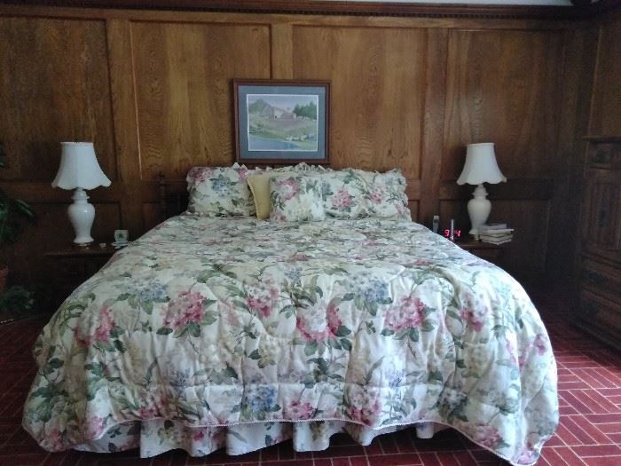 Nice King size bed set with Side tables, Matching Lamps, and a Entertainment Center,  Plant Decor