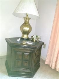 Side table with storage inside, Lamp, and decor