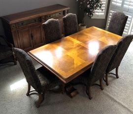 Gorgeous Dining Room Set: Dining Table w 2 Leaves, 6 Chairs and Stunning Buffet + Arm Chair