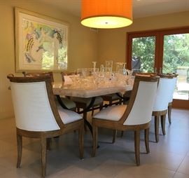 Dining/Conference table holding Simon Pearce glassware 