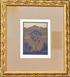 California Plein-Aire Woodcut, 5"x7", Franz Geritz, 1895-1945.