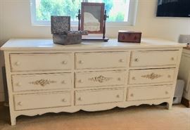 9-Drawer chest from Room With A View; Folk art document box; Antique French wooden box; Antique English shaving mirror