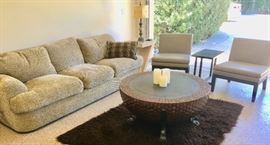 Chenille Sofa from the Kreiss Collection, West Elm  Occasional Chairs, Marble X  & Z End Tables by Kreiss 