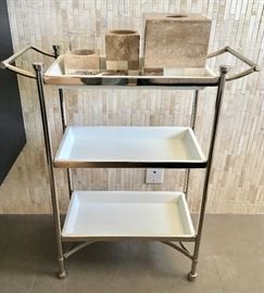 3-Tier bath etagere with travertine accessories