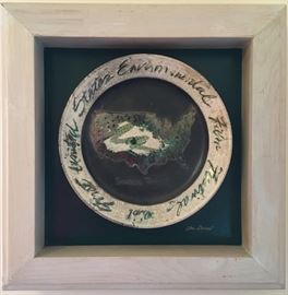 United States Environmental Film Festival, handmade ceramic plate, framed.