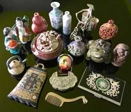 Chinese water pots for calligraphy; comb, lock, calling card case