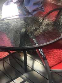 Close up view of patio table top