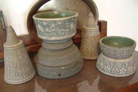 RED WING STONEWARE--EARLY 1900'S----THE POINTED VASES ARE 1900'S  CEMETERY FLOWER URNS THAT GO INTO A WIRE HOLDER INTO THE GROUND--RARE TO FIND TOO !