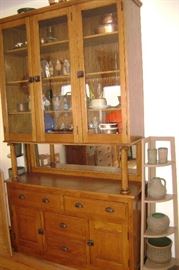 EARLY 1900'S OAK 8 FOOT  SIDEBOARD CUPBOARD WITH PILLARS---SUPER SHAPE !