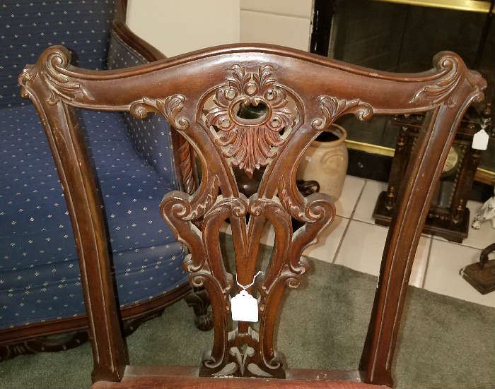 c 1890 Hand Carved Mahogany Chippendale Chair 1 of 2