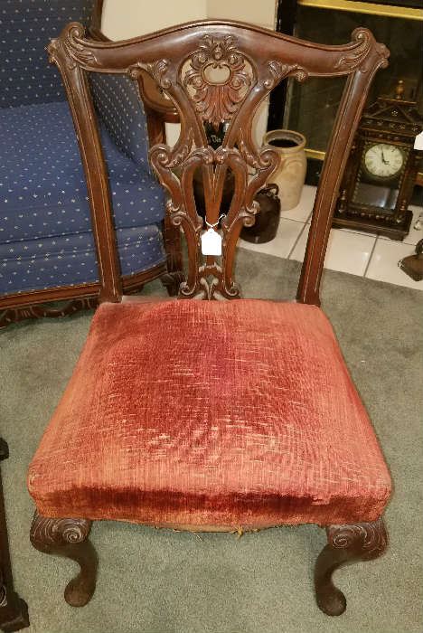 c 1890 Hand Carved Mahogany Chippendale Chair 