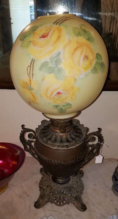 Electrified Victorian Oil Lamp w/ Original Shade