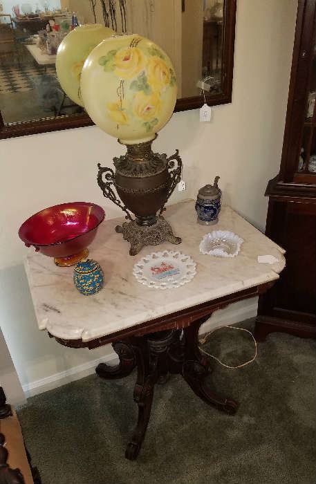 C 1875 Walnut American Marble Top Table